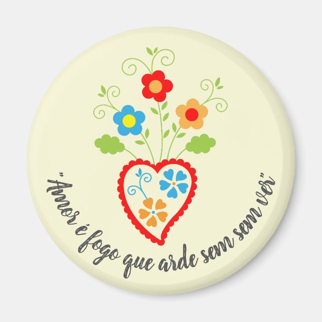 Imán Corazón romántico folclórico portugués con poesía  (Frente)