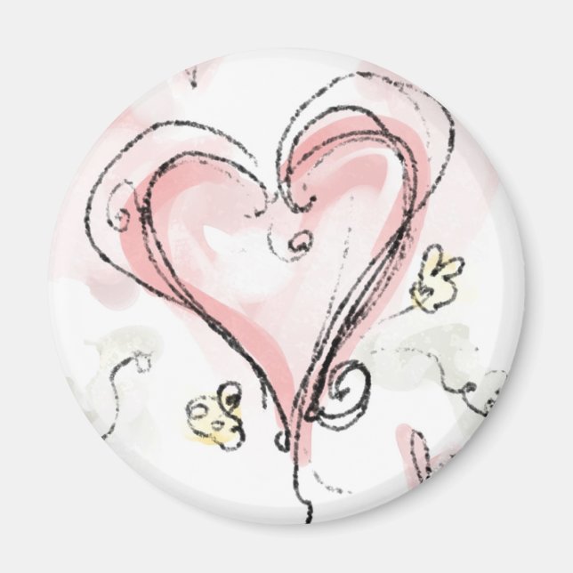 Imán Corazón Rosa Garabateado (Frente)