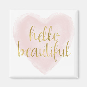 Imán Corazón rosado de la acuarela del oro hola hermos