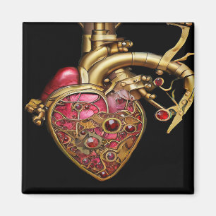 Imán Corazón Steampunk Anatómico Rubíes y Engranajes