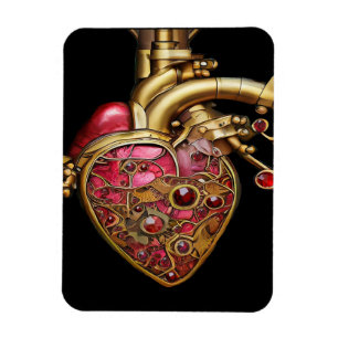 Imán Corazón Steampunk Anatómico Rubíes y Engranajes