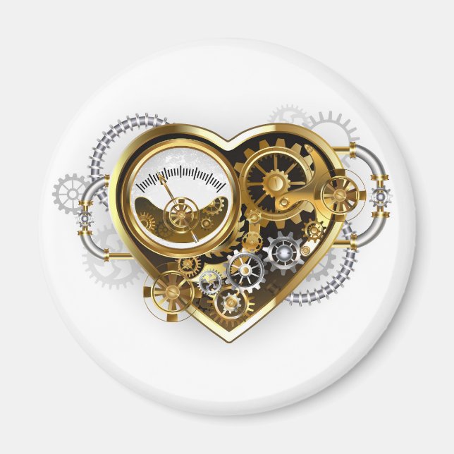 Imán Corazón Steampunk con un Manómetro (Frente)