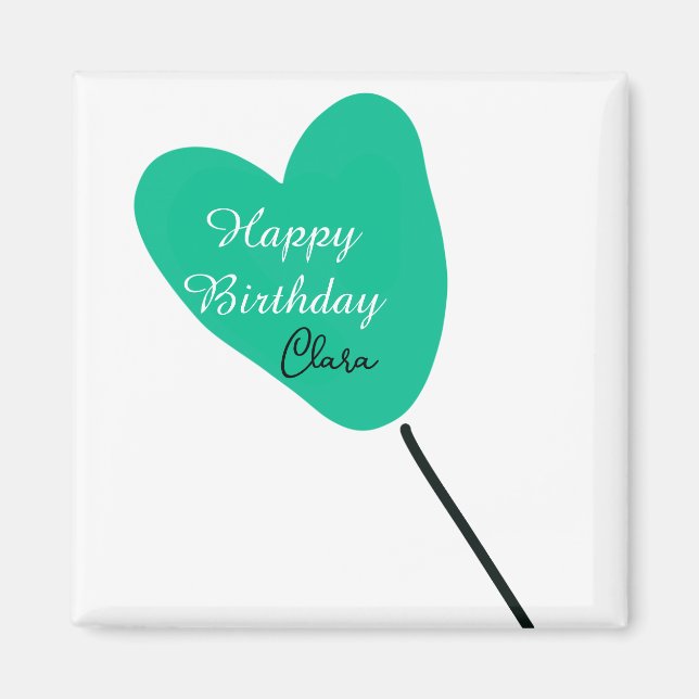 Imán Corazón verde feliz cumpleaños globo blanco negro  (Frente)