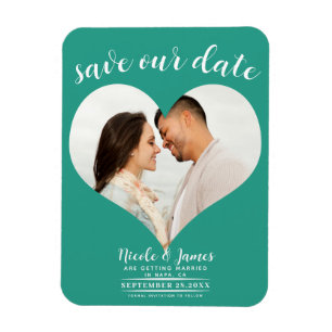 Imán Corazón Verde Foto Boda Guardar la Fecha