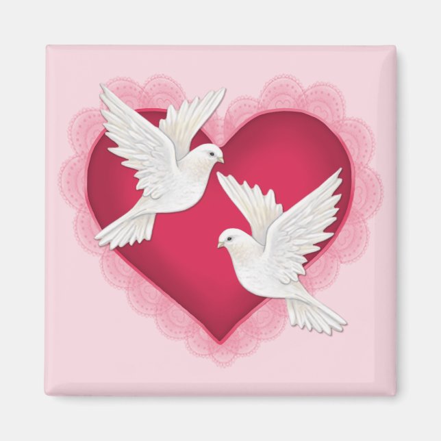 Imán Corazón y palomas - Rosa (Frente)