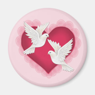 Imán Corazón y palomas - rosa
