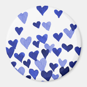 Imán Corazones acuarelas del Día de San Valentín - azul