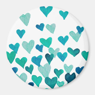 Imán Corazones acuáticas del Día de San Valentín - turq