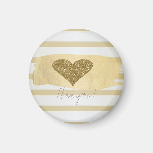Imán Corazones Adorables con Brillo Dorado Rayas-Te Amo (Frente)
