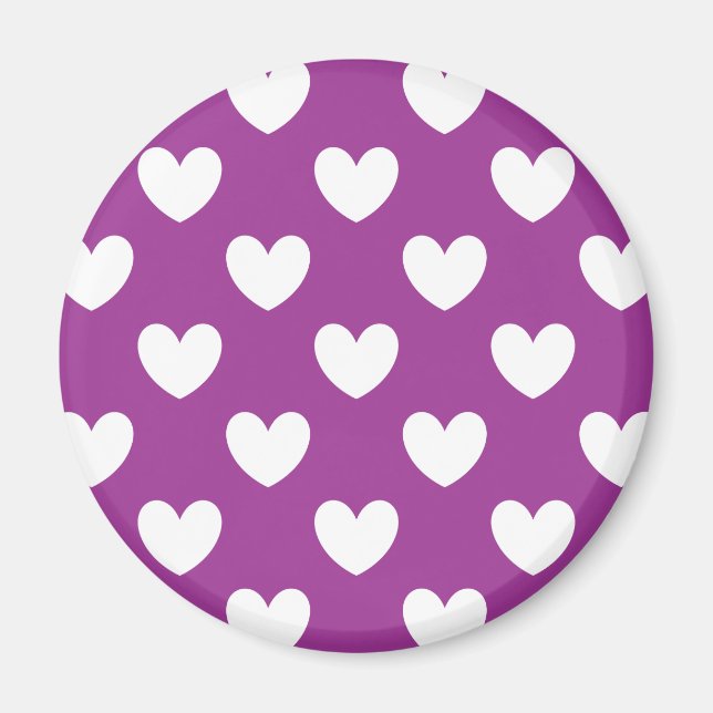 Imán Corazones blancos de lunares sobre morado (Frente)