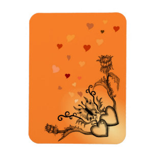 Imán Corazones con flores y mariposa en estilo tatuaje