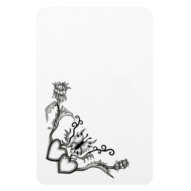 Imán Corazones con flores y mariposa en estilo tatuaje (Vertical)