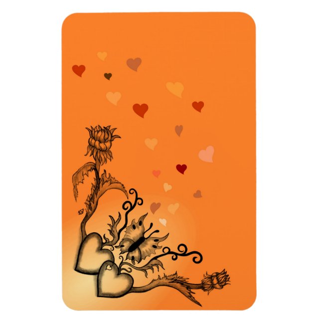 Imán Corazones con flores y mariposa en estilo tatuaje (Vertical)