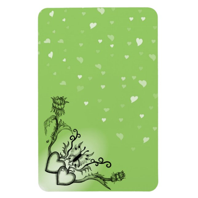 Imán Corazones con flores y mariposa en estilo tatuaje (Vertical)