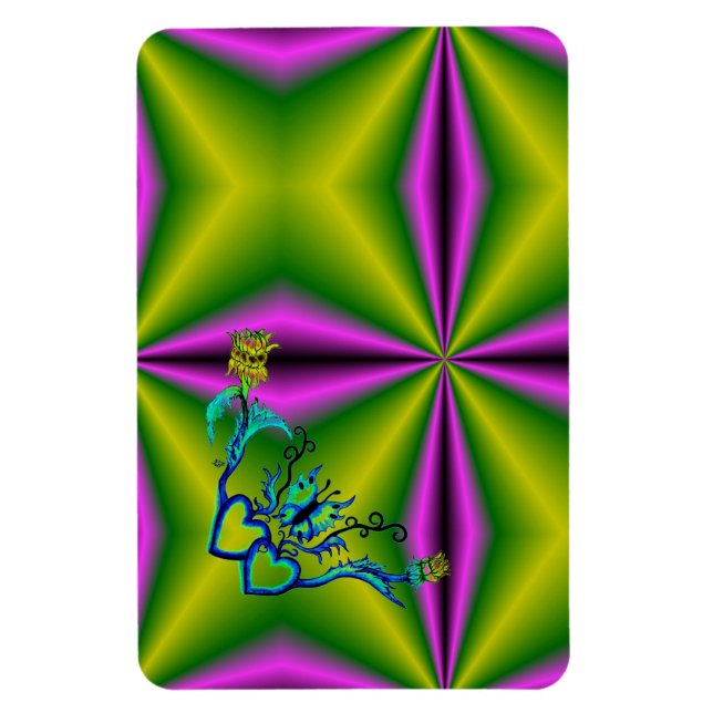 Imán Corazones con flores y mariposa en estilo tatuaje (Vertical)