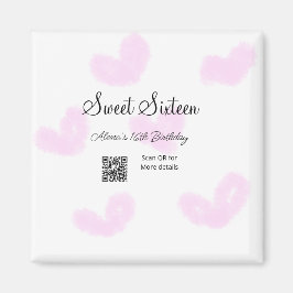 Imán Corazones de color rosa QR Dulce cumpleaños