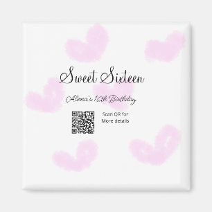 Imán Corazones de color rosa QR Dulce cumpleaños