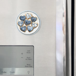 Imán Corazones de denim blanco azul