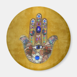 Imán Corazones de Hamsa Flores Ópalo Arte en Oro