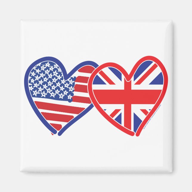 Imán Corazones de la bandera estadounidense/bandera de  (Frente)