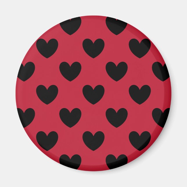Imán Corazones de lunares negros sobre rojo (Frente)