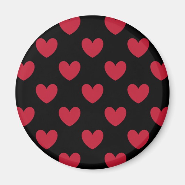 Imán Corazones de lunares rojos sobre negro (Frente)