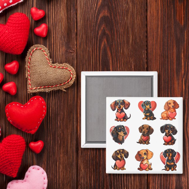 Imán Corazones de perro de San Valentín Dachshund (Valentine Dachshund dog hearts Magnet)