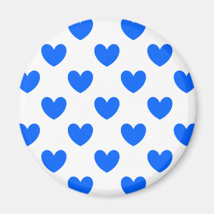 Imán Corazones de polka azul en blanco