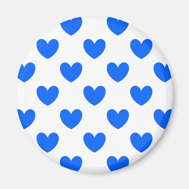 Imán Corazones de polka azul en blanco (Frente)