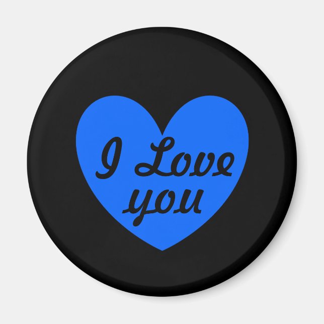 Imán Corazones de polka azul sobre negro (Frente)