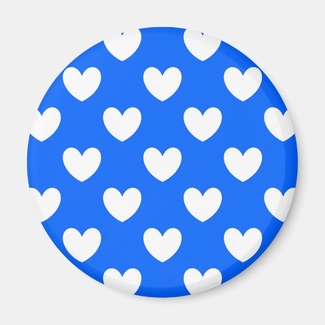 Imán Corazones de polka blanca en azul (Frente)