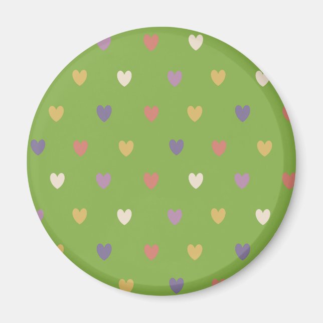 Imán Corazones de polka en verde vegetal (Frente)