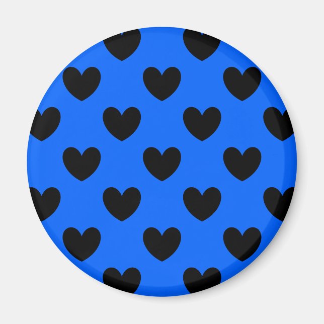 Imán Corazones de polka negra en azul (Frente)