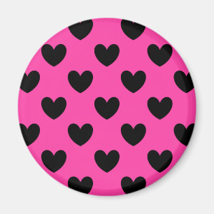Imán Corazones de polka negra en rosa fucsia