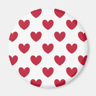 Imán Corazones de polka roja en blanco