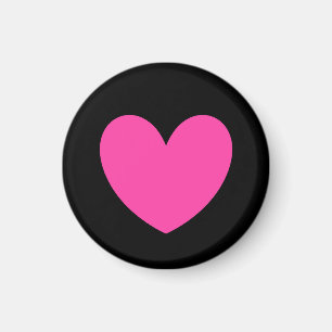 Imán Corazones de polka rosa fucsia en negro