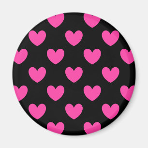 Imán Corazones de polka rosa fucsia en negro