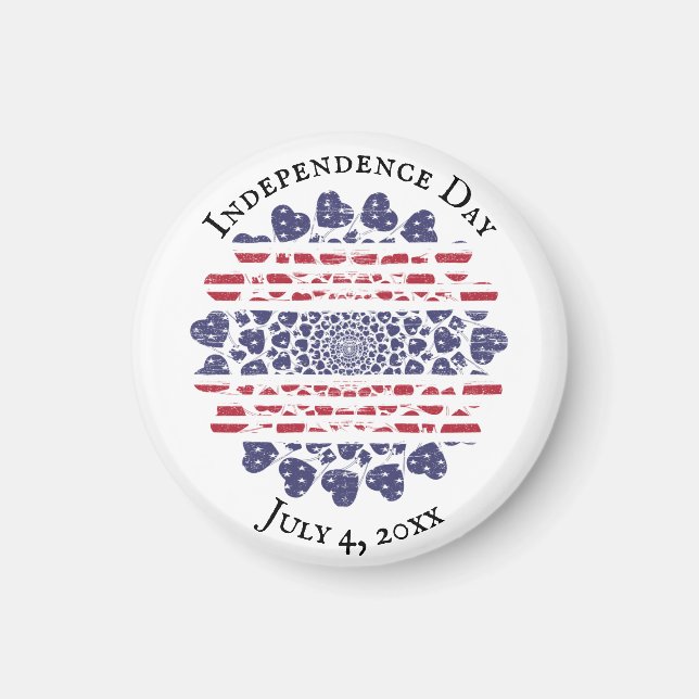 Imán Corazones patrióticos sicodélicos norteamericanos  (Frente)