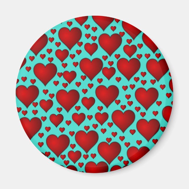 Imán Corazones rojos de fondo azul (Frente)