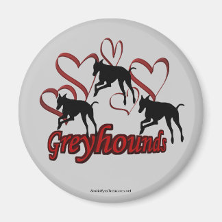 Imán Corazones rojos de silueta de Greyhound
