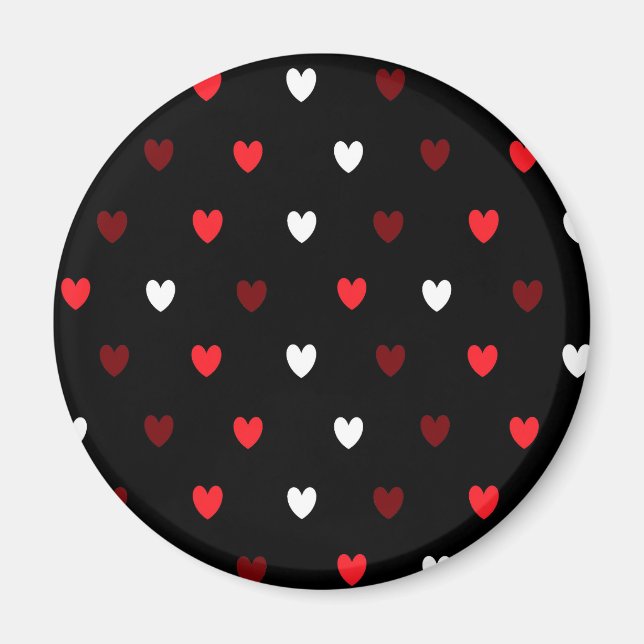 Imán corazones rojos y blancos sobre negro (Frente)
