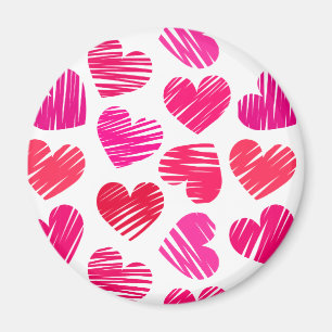 Imán Corazones Rojos y Rosa Modernos Doodled Valentine