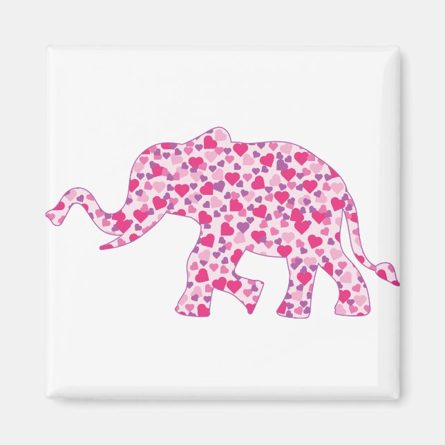 Imán Corazones rosa y morado del elefante (Frente)