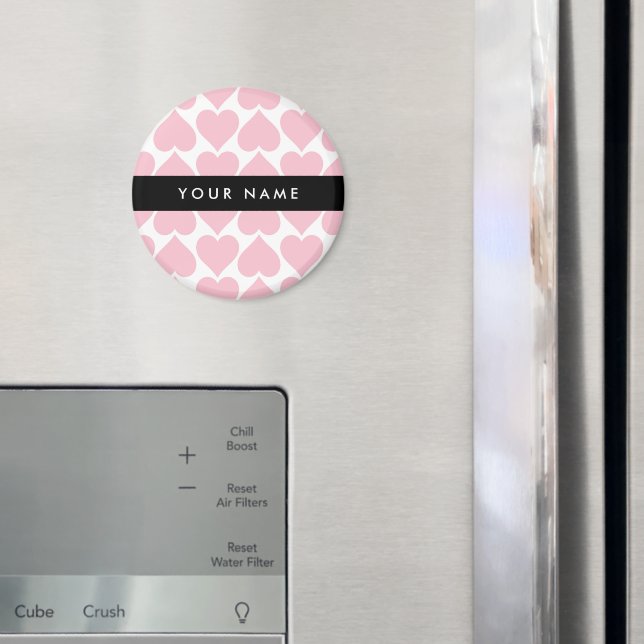 Imán Corazones rosados, románticos, su nombre, personal (In situ (nevera))