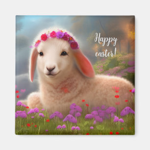 Imán Cordero de Pascua con flores - Pascua