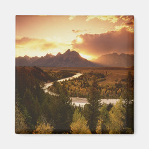 Imán Cordillera Teton al atardecer, desde el río Snake