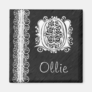 Imán Cordón blanco del monograma de Ollie O en el imá