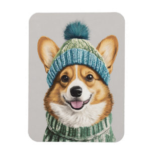 Imán Corgi acogedor en el engranaje de invierno