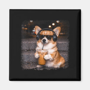 Imán Corgi bebiendo café helado amante humor divertido 