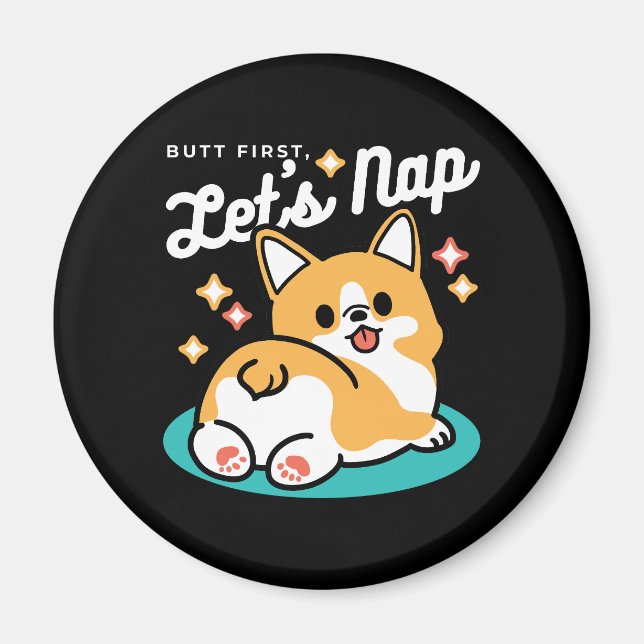 Imán Corgi Butt y Nap Vibes - Perro durmiente suave (Frente)